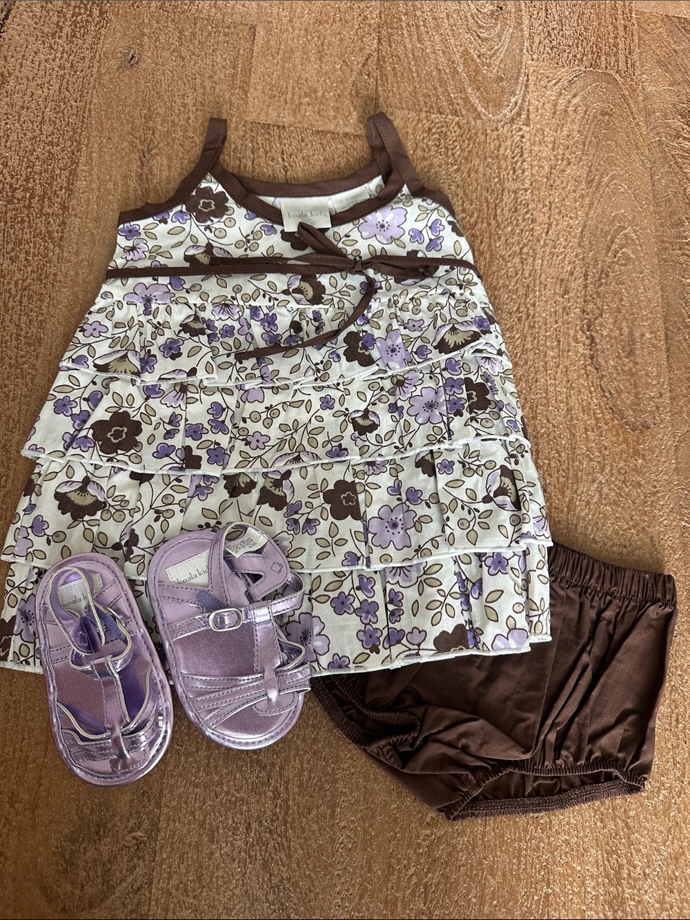 Koala Kids Brown and Lavender Floral Ruffle Tank Set